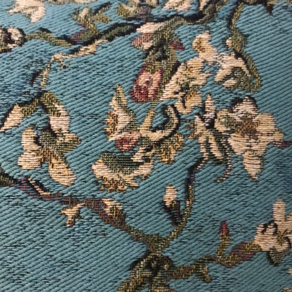 Hines England Cherry Blossom Velvet Embroidered Teal Throw Pillow - Picture 4 of 4